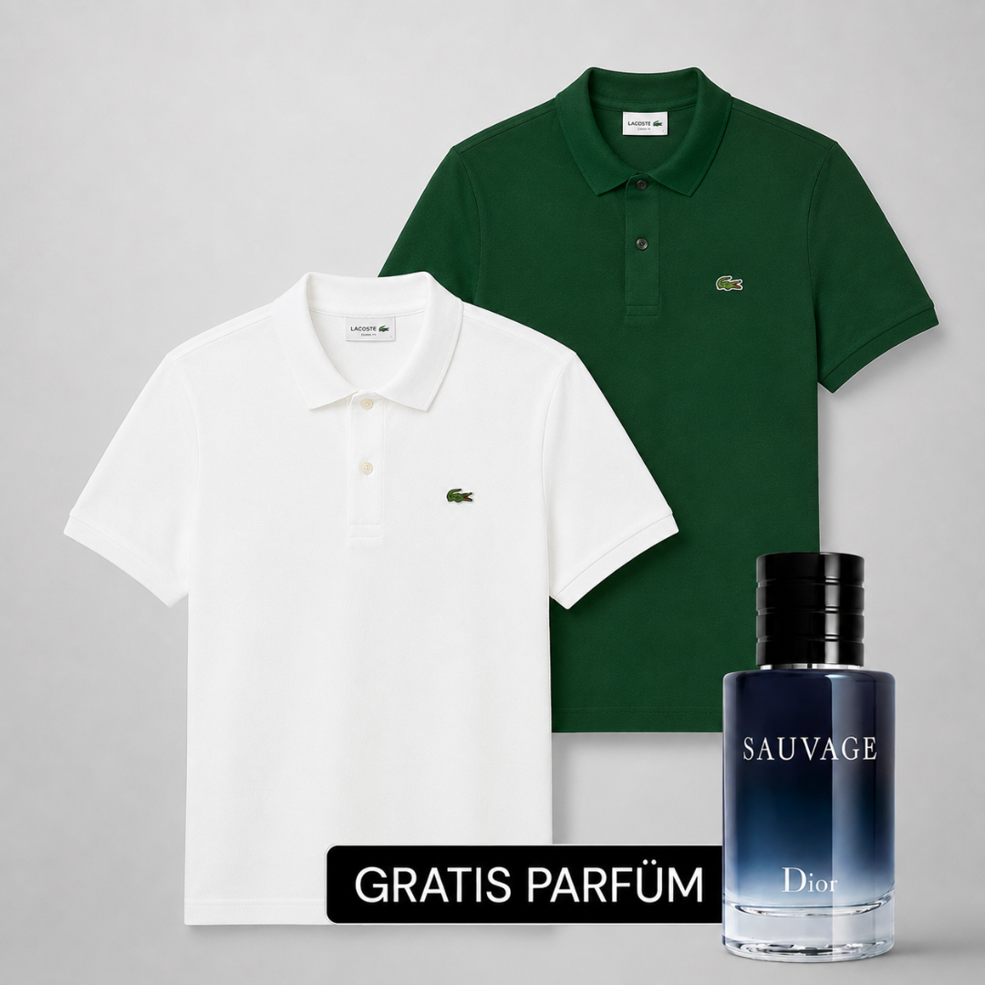 Lacoste Set: 2 Polo-Shirts – Gratis Dior Sauvage (100ml)
