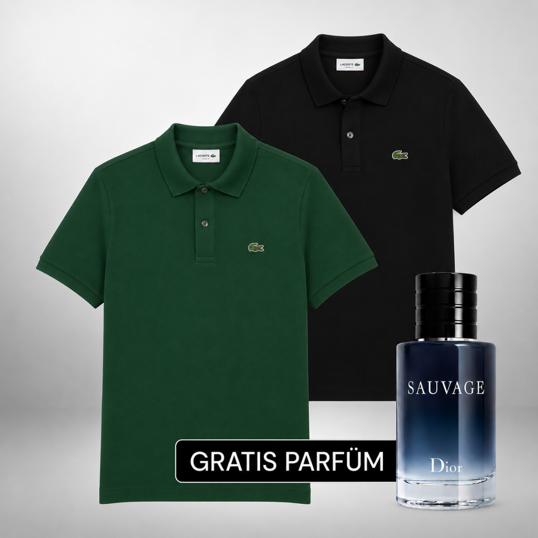 Lacoste Set: 2 Polo-Shirts – Gratis Dior Sauvage (100ml)