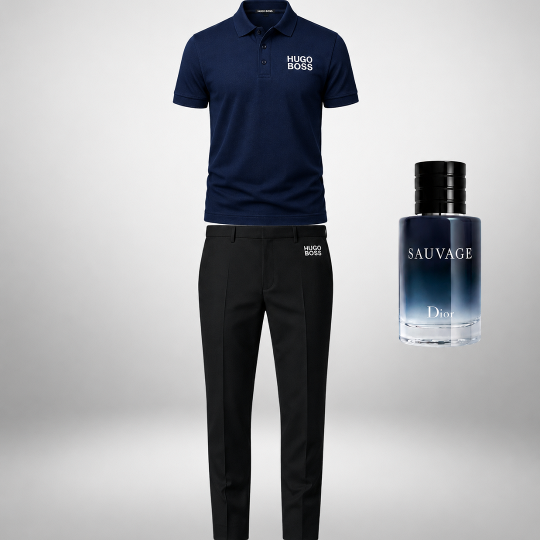 HUGO BOSS Set: Polo-Shirt + Anzughose – Dior Sauvage (100ml) Gratis dazu!