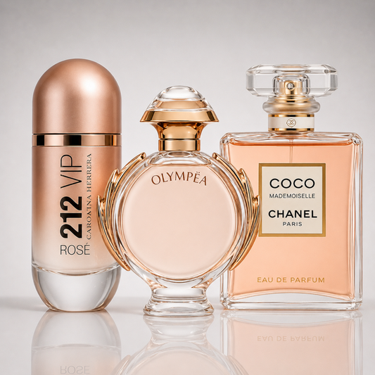 Combo aus 3 Damenparfums – 212 VIP Rosé von Carolina Herrera, Olympéa von Paco Rabanne und Coco Mademoiselle von Chanel